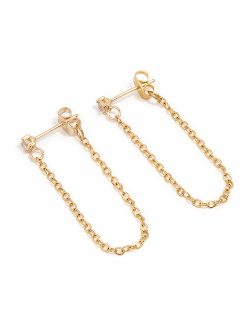 Delicate Gold Chain Drop Stud Earrings